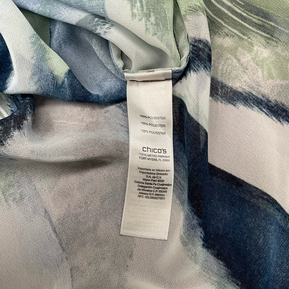 Chico's Bliss Annika Sheer Tunic Abstract Print Blouse Blue Sz 12 (M) Chico’s 2) - Picture 9 of 10